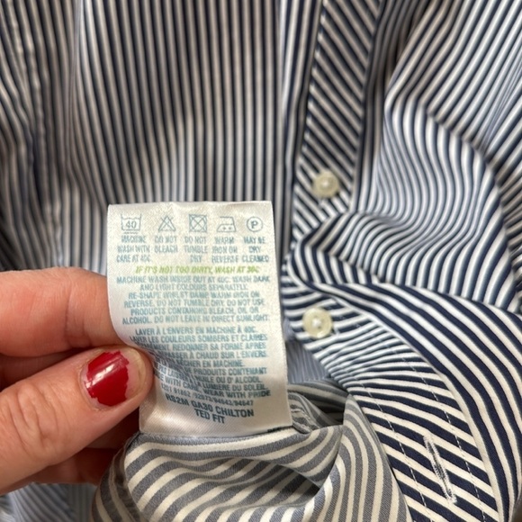Ted Baker Endurance Navy Blue White Striped Button Down Dress Shirt Size 17 Neck - Picture 6 of 6